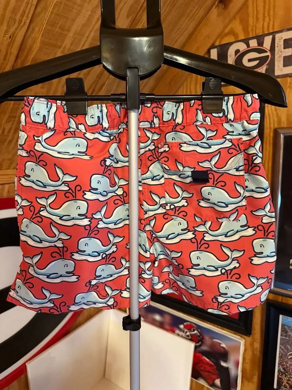 Vineyard Vines Boys Whale Pattern Swim Trunks Red